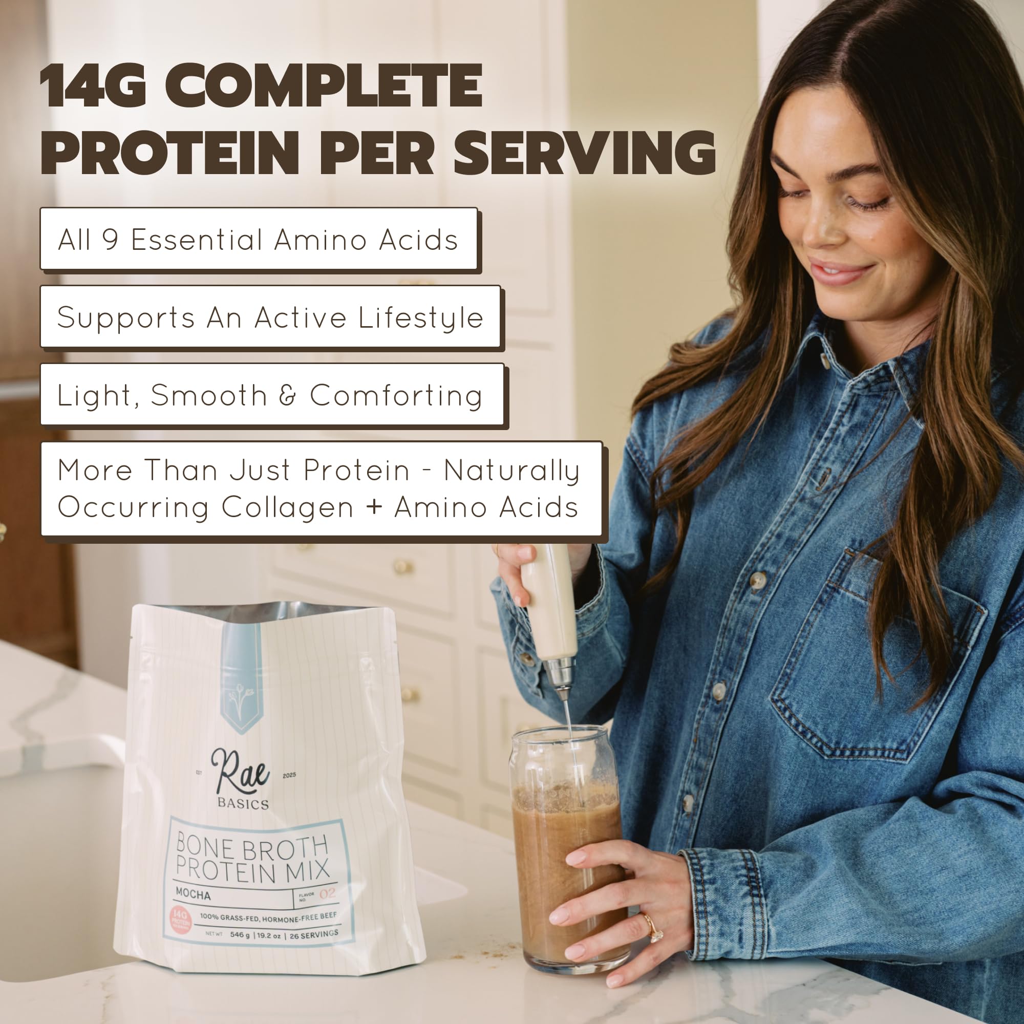 Rae Basics ingredients list featuring coconut milk and monk fruit sweetener.