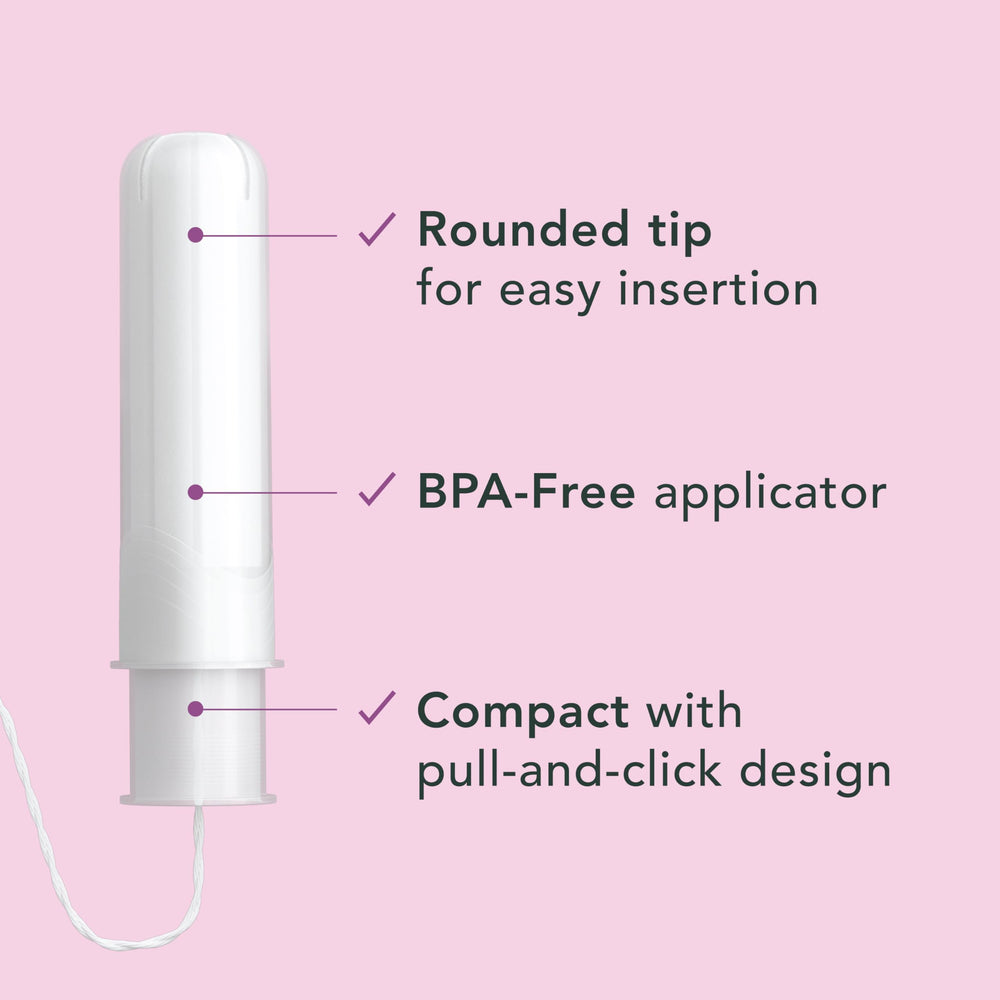Smooth BPA-free applicator enabling comfortable insertion for Rael tampons