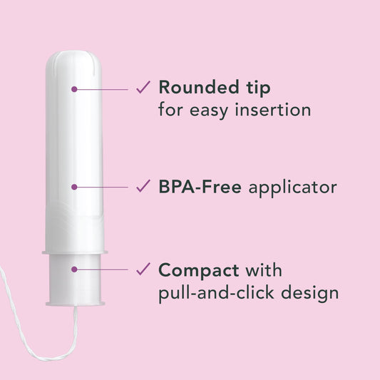 Smooth BPA-free applicator enabling comfortable insertion for Rael tampons