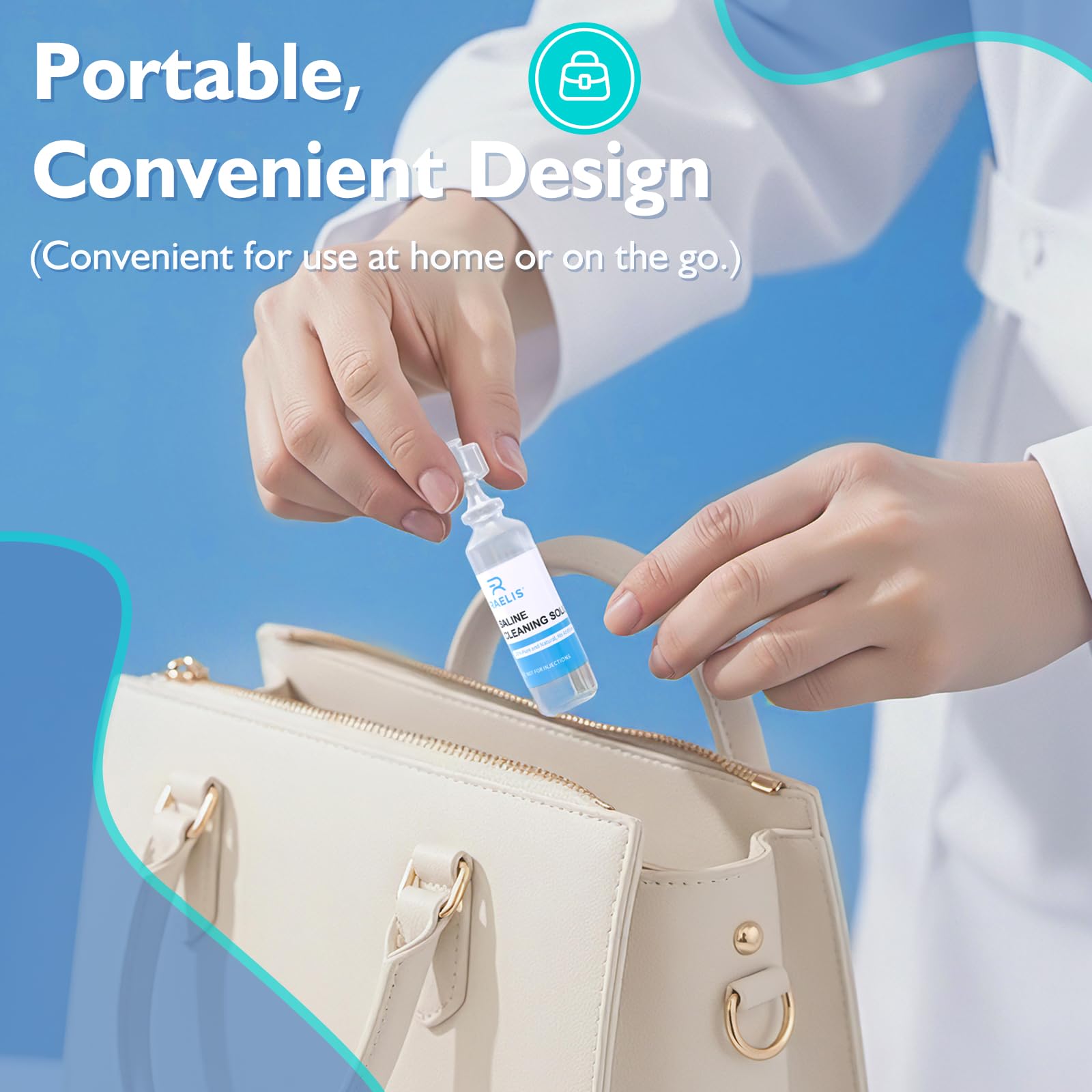 RAELIS saline solution family-use illustration emphasizing versatile household applications