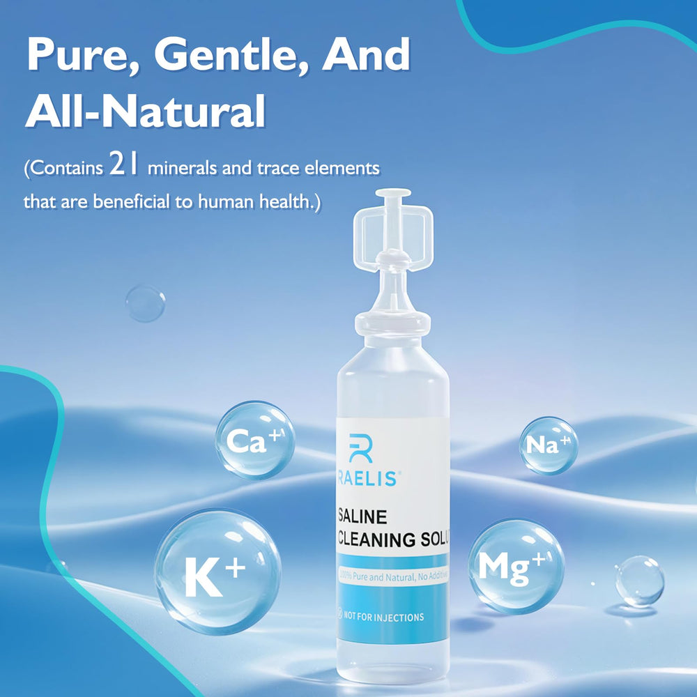 RAELIS saline solution home-use setup illustrating storage and quick access