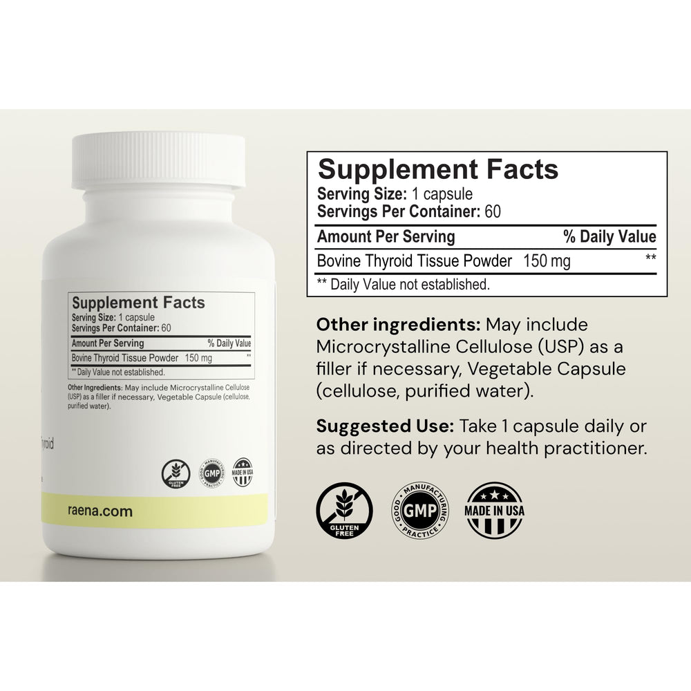 Raena Premium Bovine capsules close-up showing pure formula.