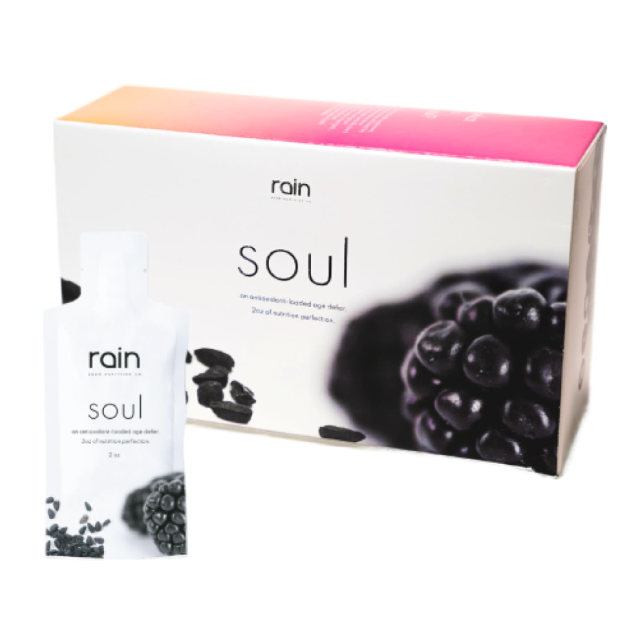 RAIN Soul bottle front view with premium packaging for daily wellness.