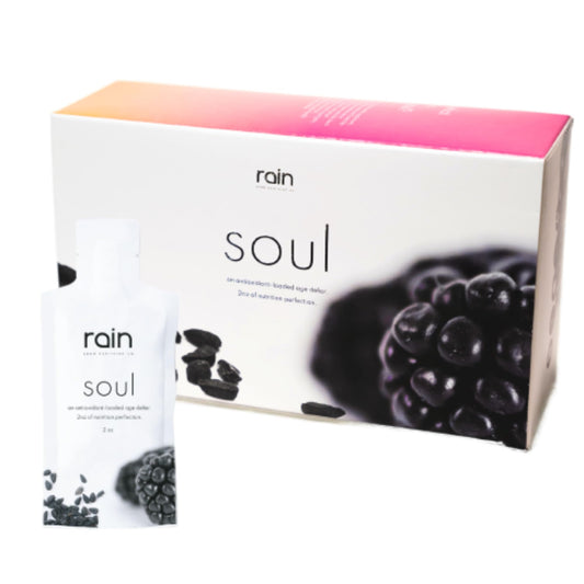 RAIN Soul bottle front view with premium packaging for daily wellness.