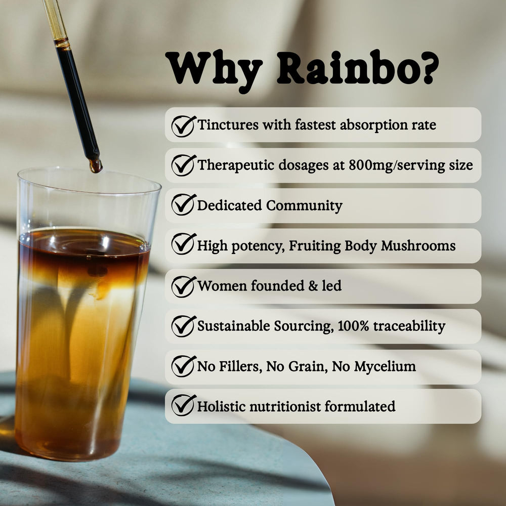 Rainbo Lion's Mane drops, alcohol-free glycerin extract.