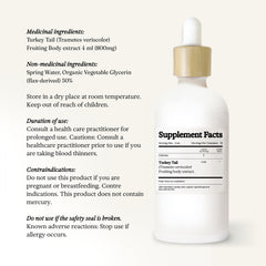 Eco-friendly packaging for Rainbo Turkey Tail tincture signaling responsible packaging.