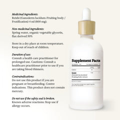 Rainbo Reishi tincture label stating vegan and non-GMO.
