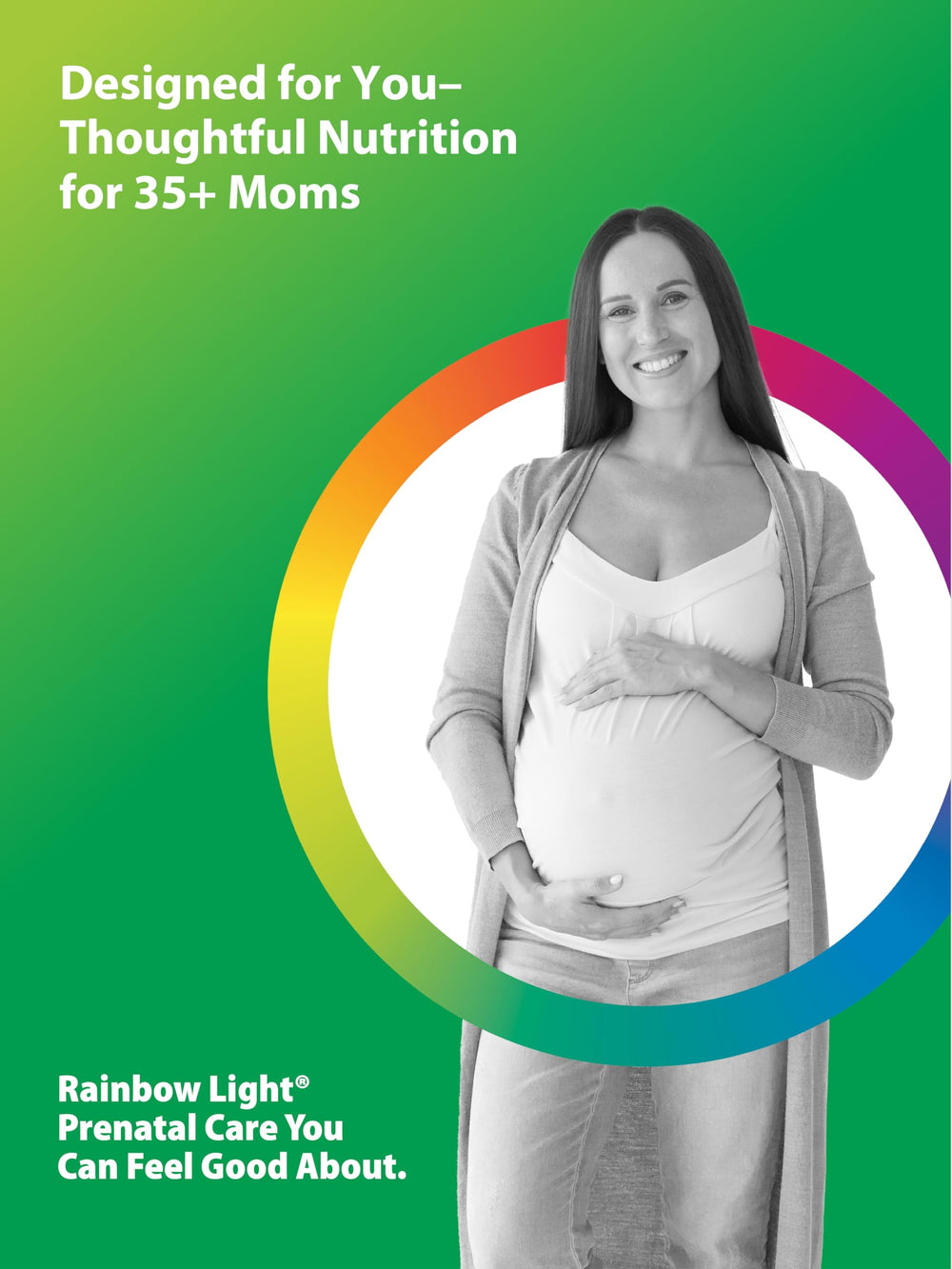 Rainbow Light 35+ Mom and Baby+ capsule close-up with probiotic enzyme blend