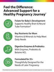 Rainbow Light 35+ Mom and Baby+ vegan caplets shown for plant-based nutrition