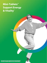 Rainbow Light 50+ mini-tablet label ingredients highlights CoQ10, lutein, lycopene for immune and eye support.