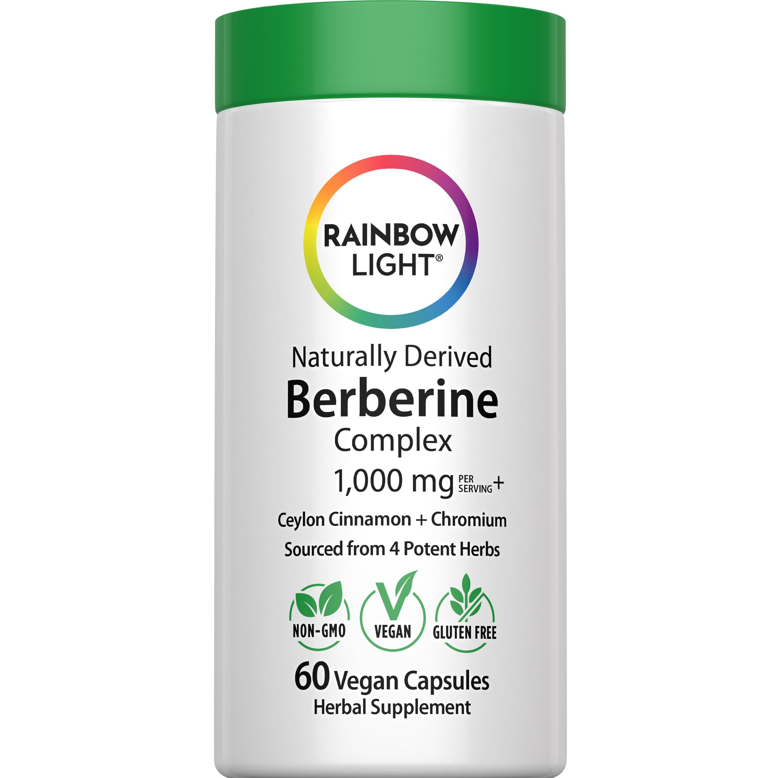 Rainbow Light berberine bottle with 60 vegan capsules for daily wellness.