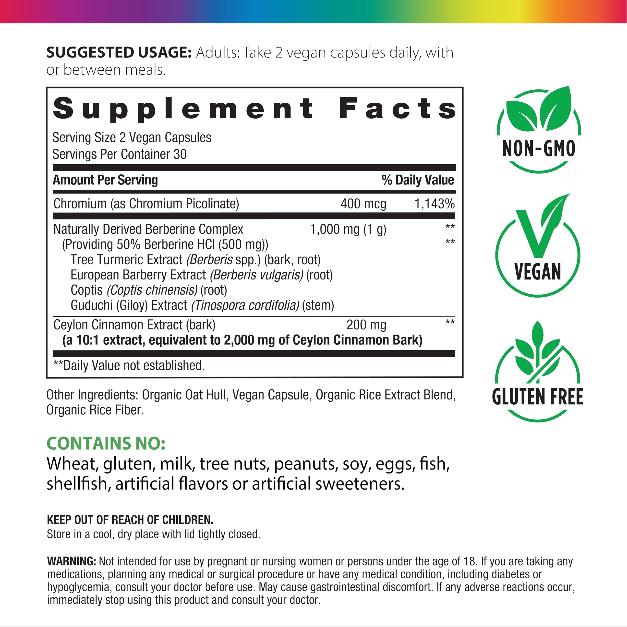 Rainbow Light berberine capsules showing plant-based formula.