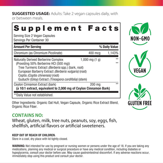 Rainbow Light berberine capsules showing plant-based formula.