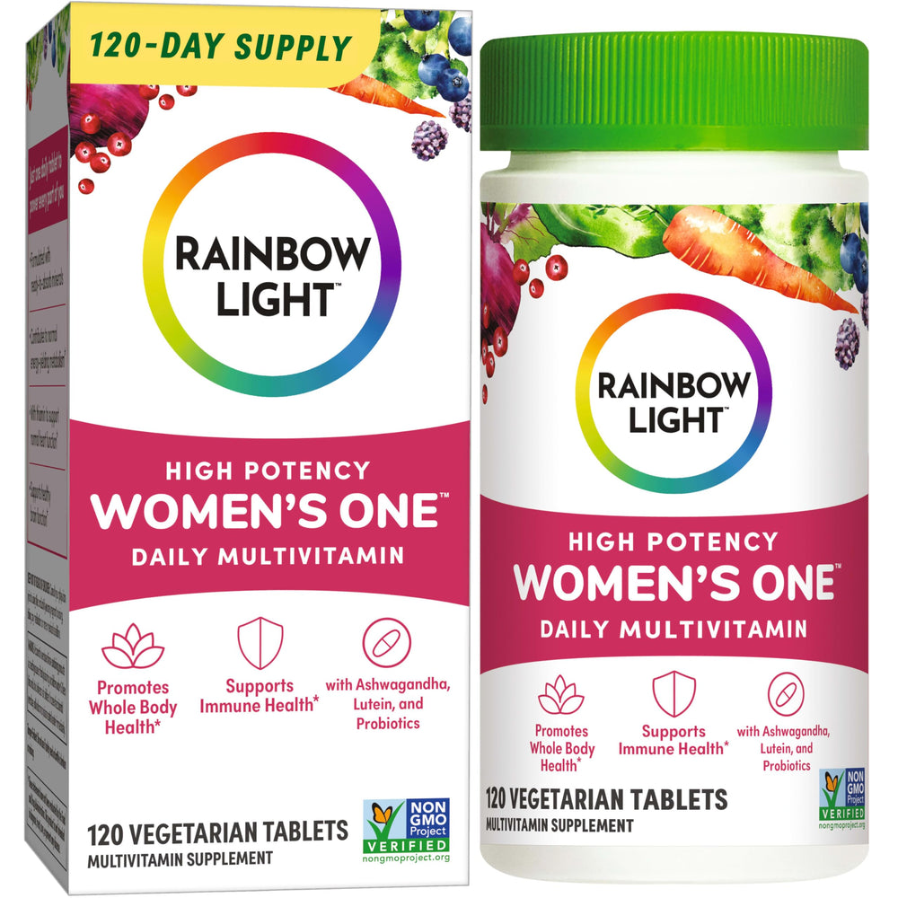 Rainbow Light Women's One powder tub for daily wellness.