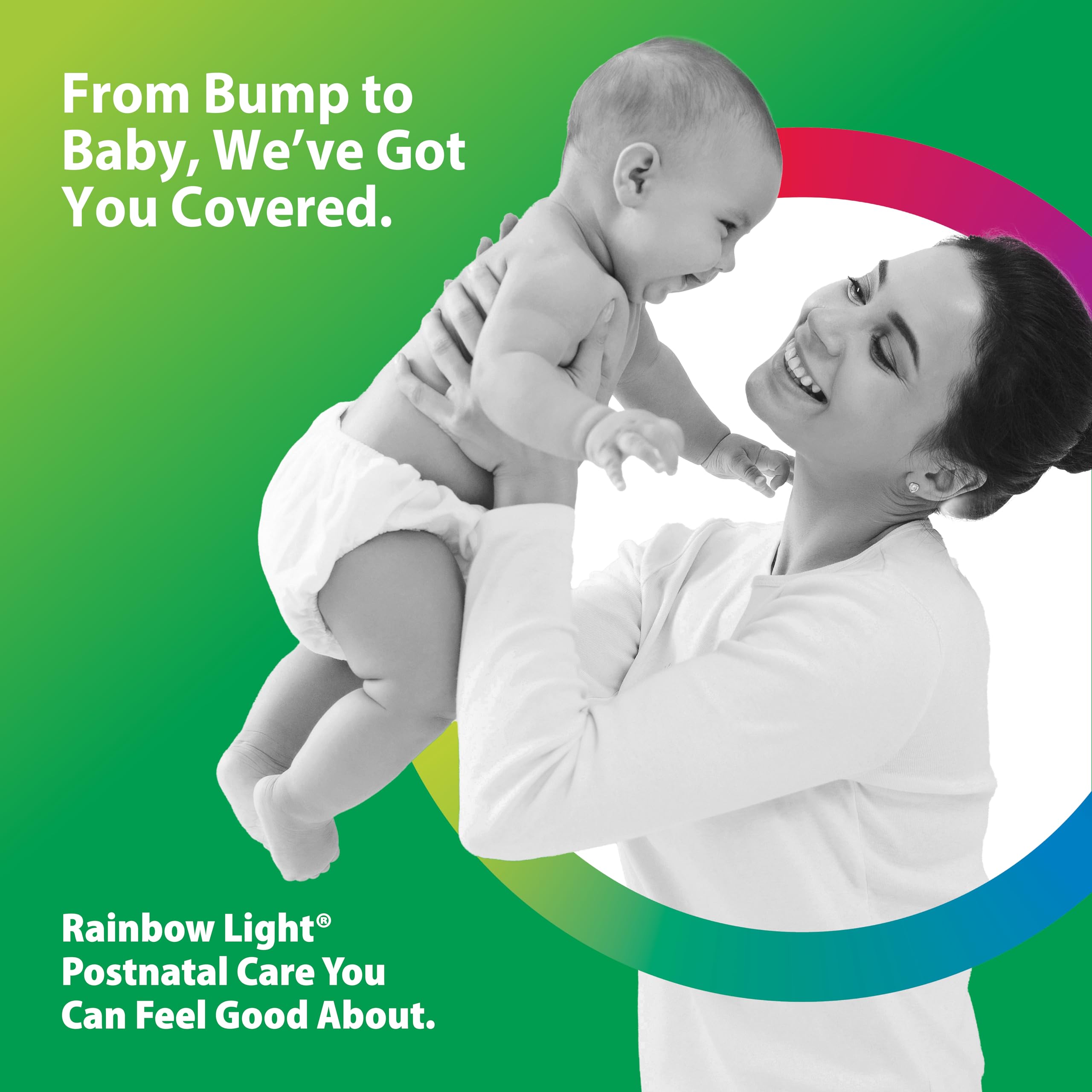 Rainbow Light Postnatal Multivitamin packaging label clearly presents nutrition blend.