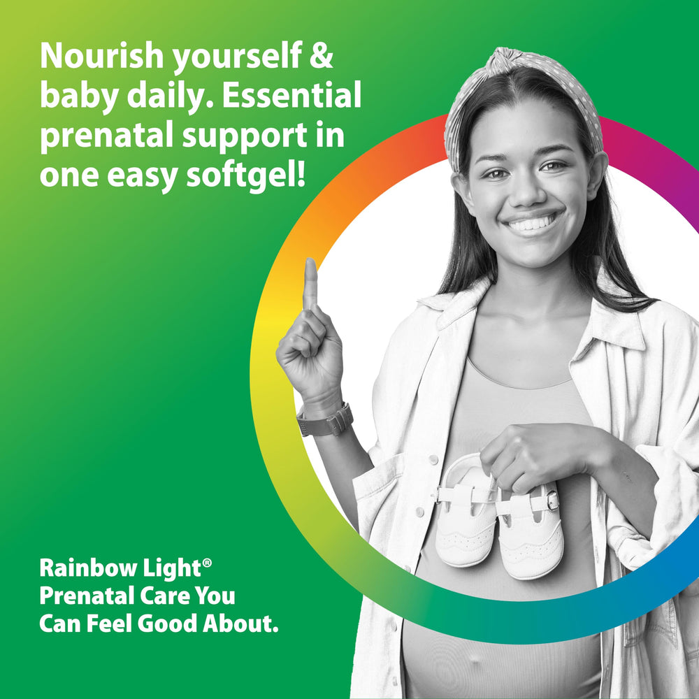 Rainbow Light Prenatal DHA label highlights 250 mg DHA and 57 mg EPA.