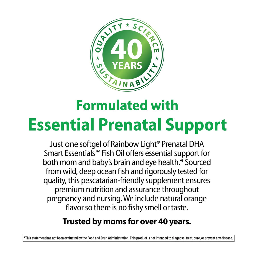 Rainbow Light Prenatal DHA bottle used during pregnancy and nursing.