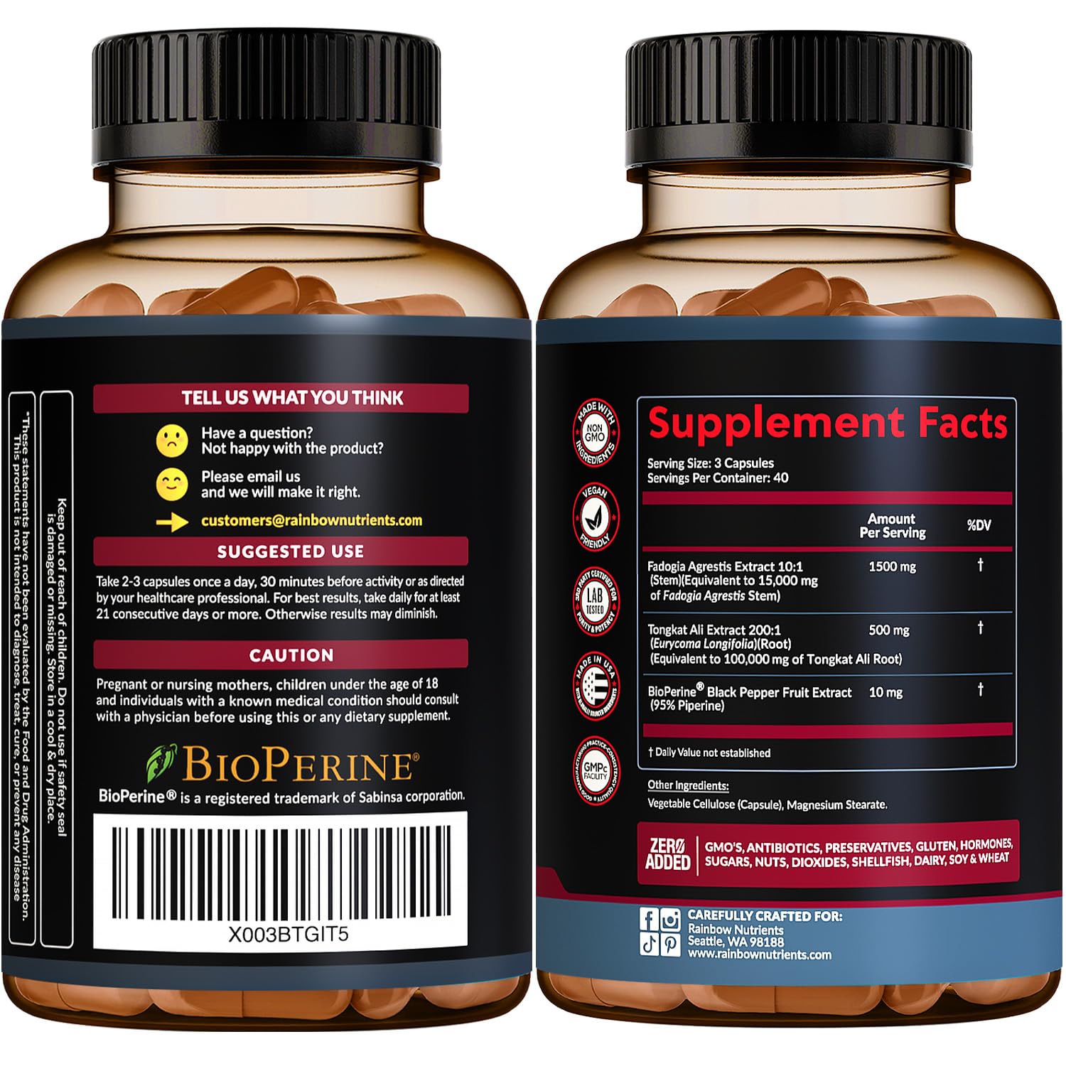 Rainbow Nutrients bottle side-label details ingredients and usage.
