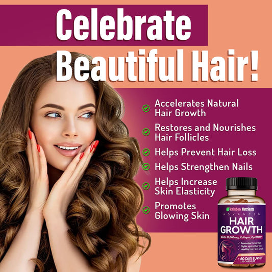 Rainbow Nutrients Hair Growth capsules close-up showing veggie capsules