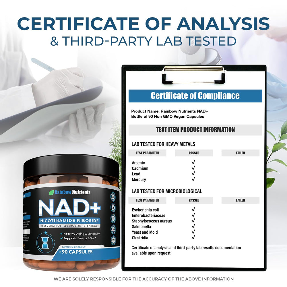 Rainbow Nutrients NAD+ Plus made in the USA with cGMP standards.