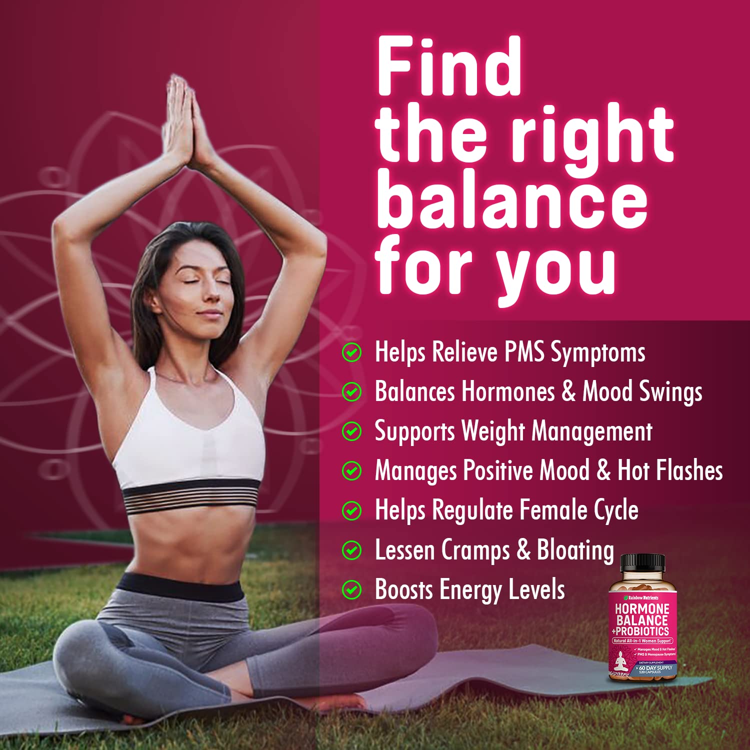 Rainbow Nutrients Organic Maca Chasteberry Dong Quai bottle for hormonal balance support