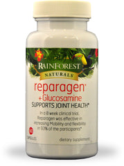 Rainforest Nutritionals Reparagen Plus bottle pour showing daily dosing for joint support.