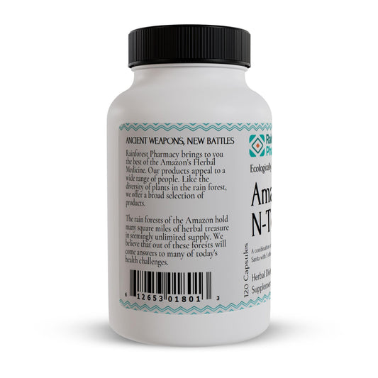 Rainforest Pharmacy N-Tense Soursop Capsules with 8-in-1 rainforest blend supports holistic daily balance.