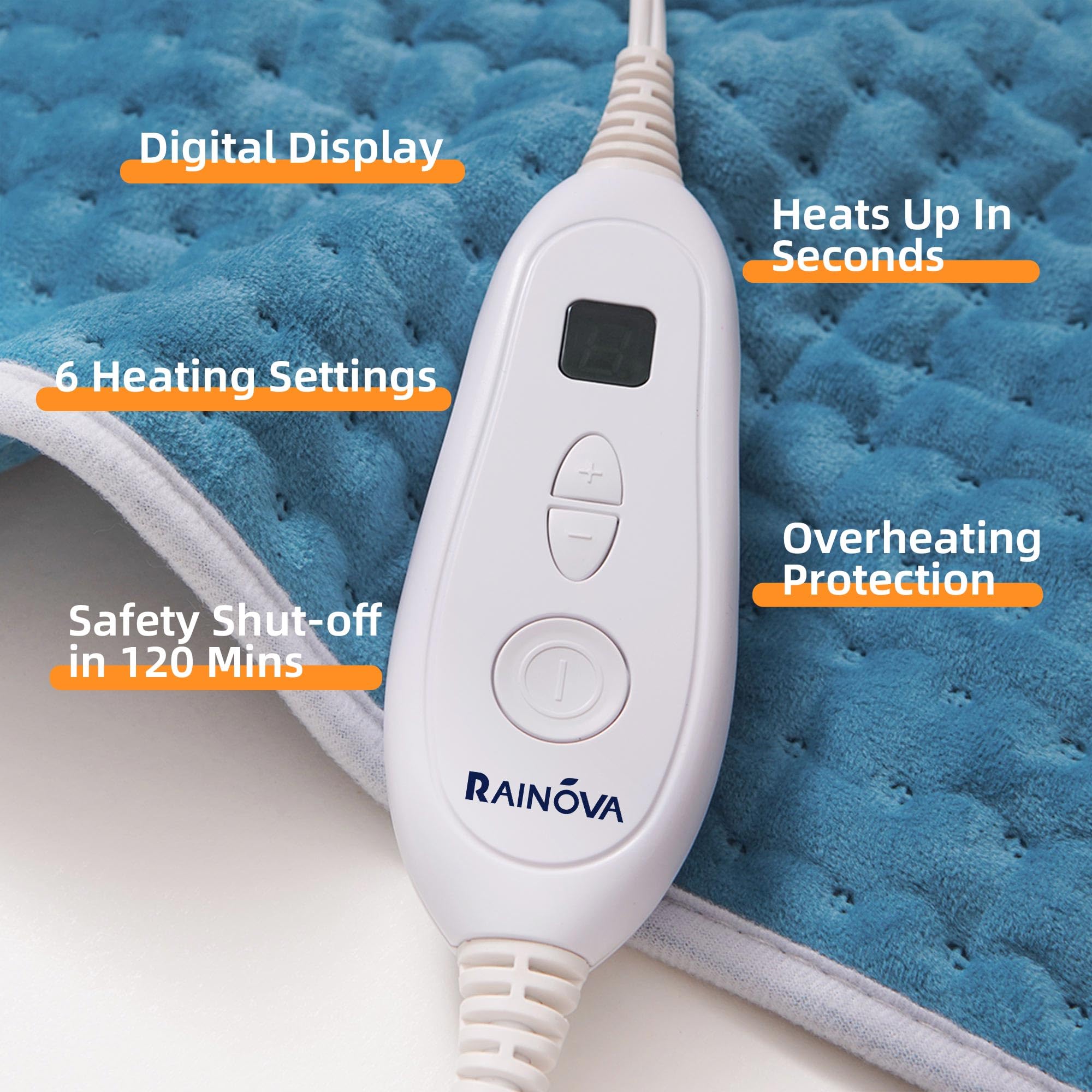 RAINOVA heating pad throw 17x33 size showing full-body coverage