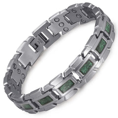 RainSo men's magnetic bracelet close-up of polished stainless steel surface
