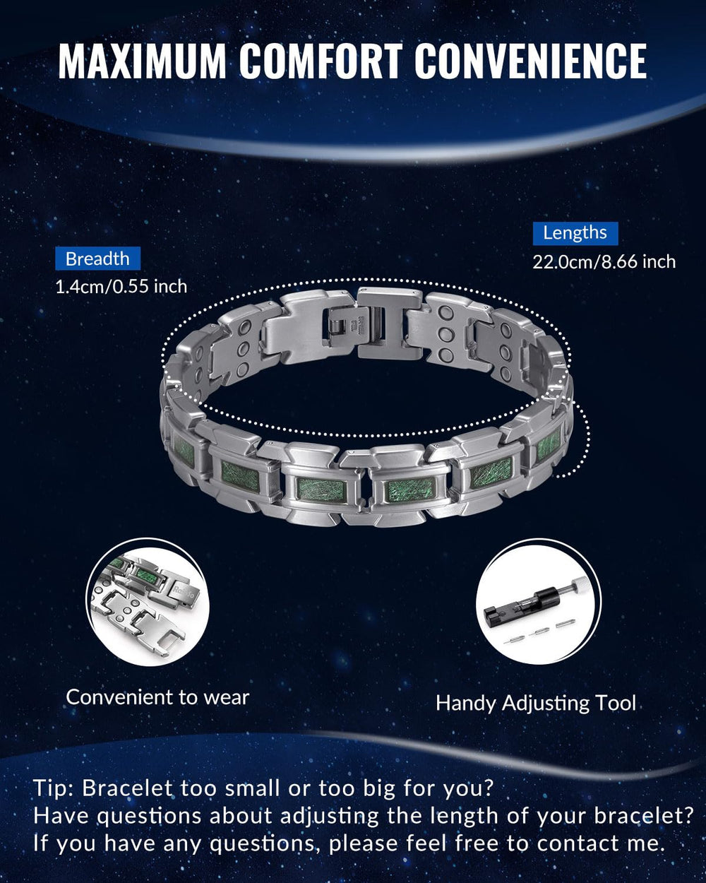 RainSo bracelet showing silver and green color combination for versatile styling