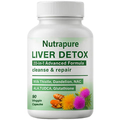 Raipult Liver Detox bottle shows the 20-in-1 blend for daily digestive balance.