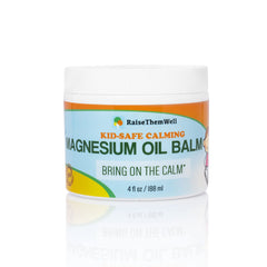 Raise Them Well calming balm jar showing silky texture and gentle scent for kids