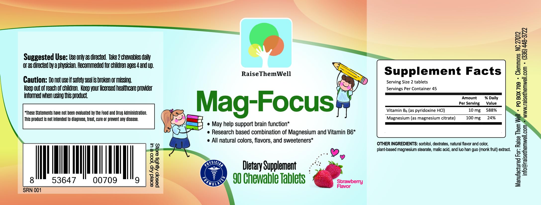 Raise Them Well kids chewable vitamin B6 strawberry for daily routines