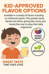 Raise Them Well Mag-Go Kids Magnesium Powder used at bedtime for calm routine