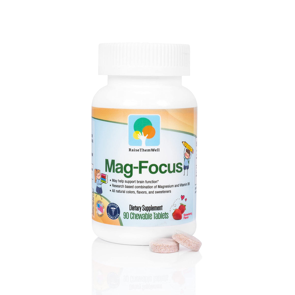Raise Them Well magnesium focus strawberry chew closeup showing kid-friendly flavor