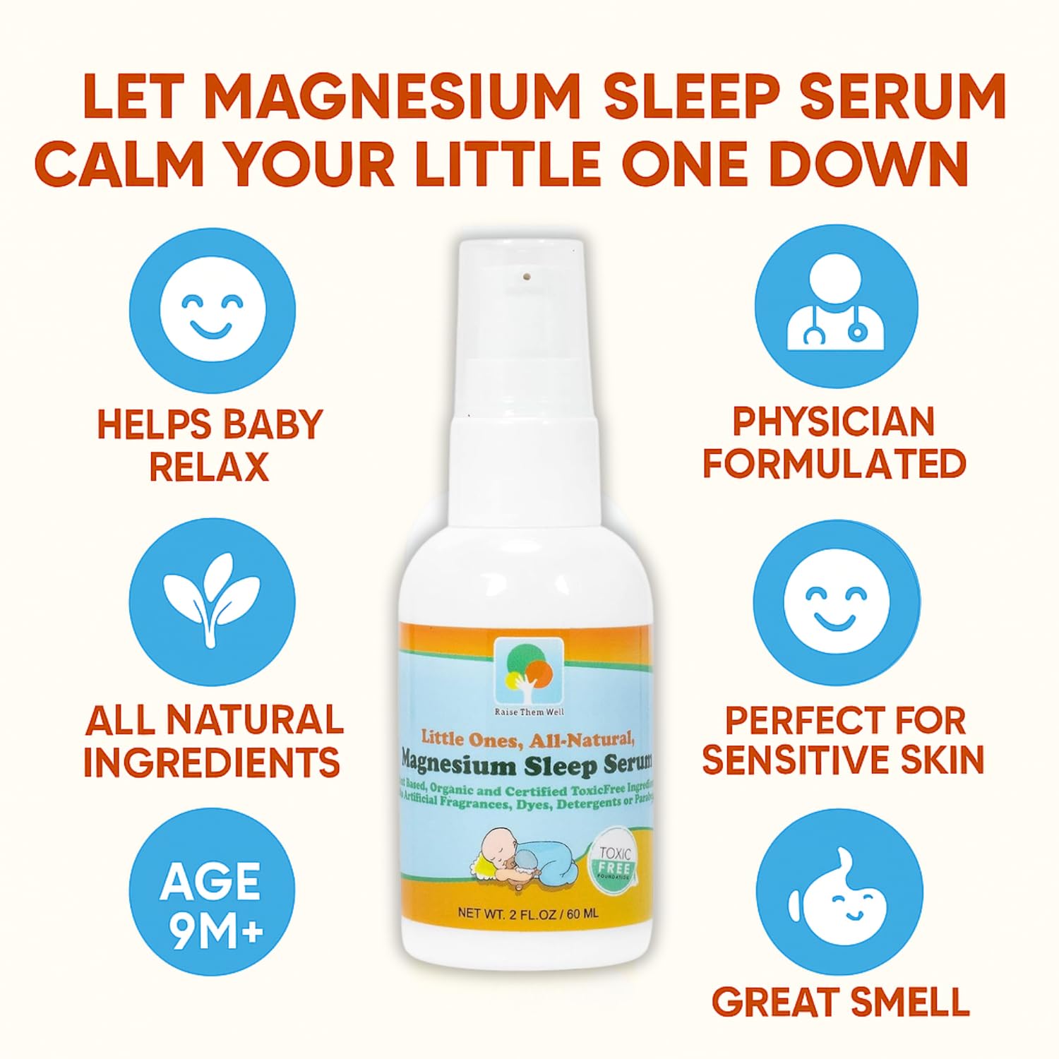 Raise Them Well magnesium sleep serum shown being rubbed between the shoulders.