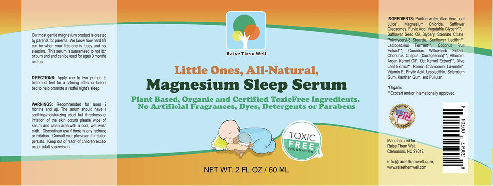 Raise Them Well sleep serum bottle close-up highlighting natural ingredients.