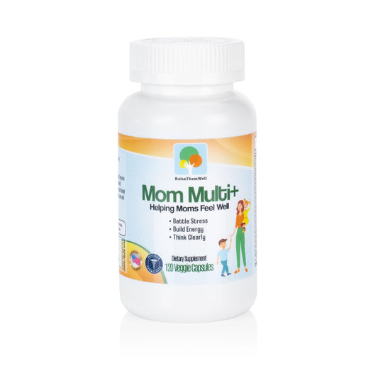 Raise Them Well Mom Multi+ bottle pour supports daily energy and focus.