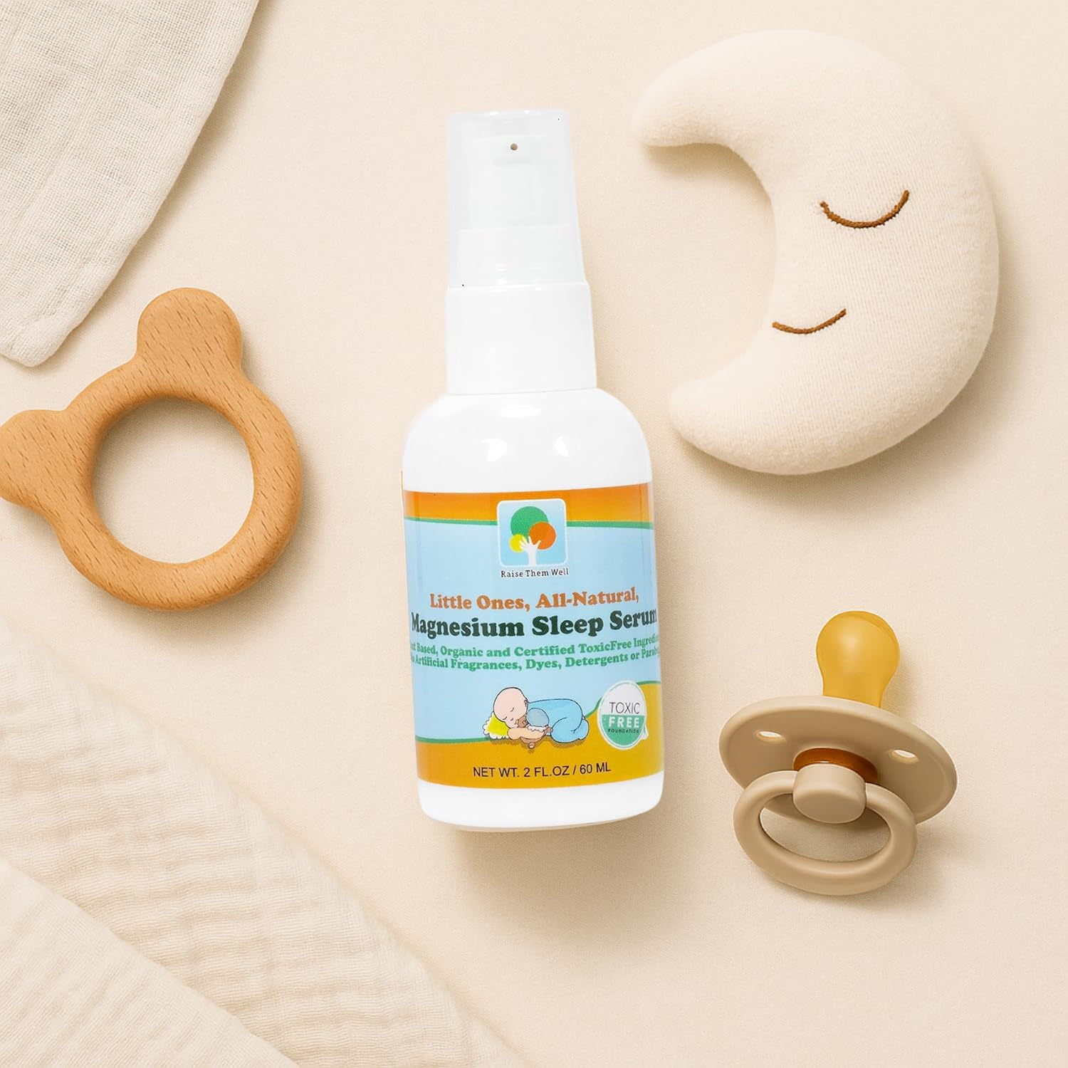 Raise Them Well sleep serum in a peaceful bedtime scene.