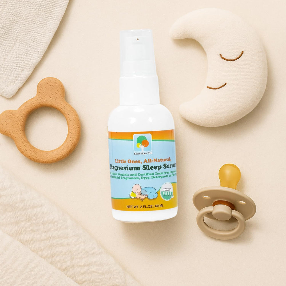 Raise Them Well sleep serum in a peaceful bedtime scene.