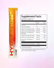 Glass of water with Raised Hydration+ Peach powder dissolving for refreshing energy.