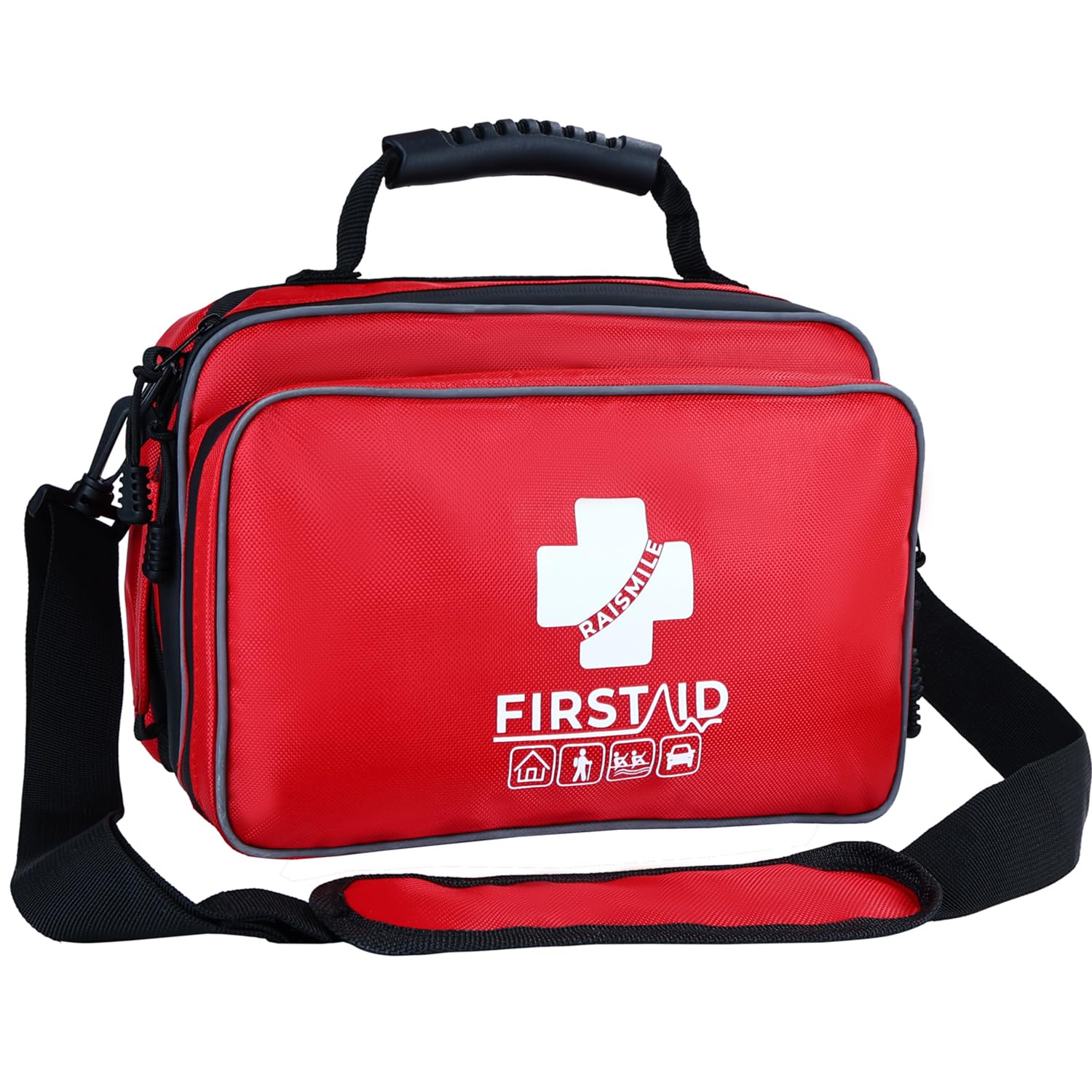 Raismile All-in-One 505-piece emergency kit closed, ready for home, car, and outdoor use.