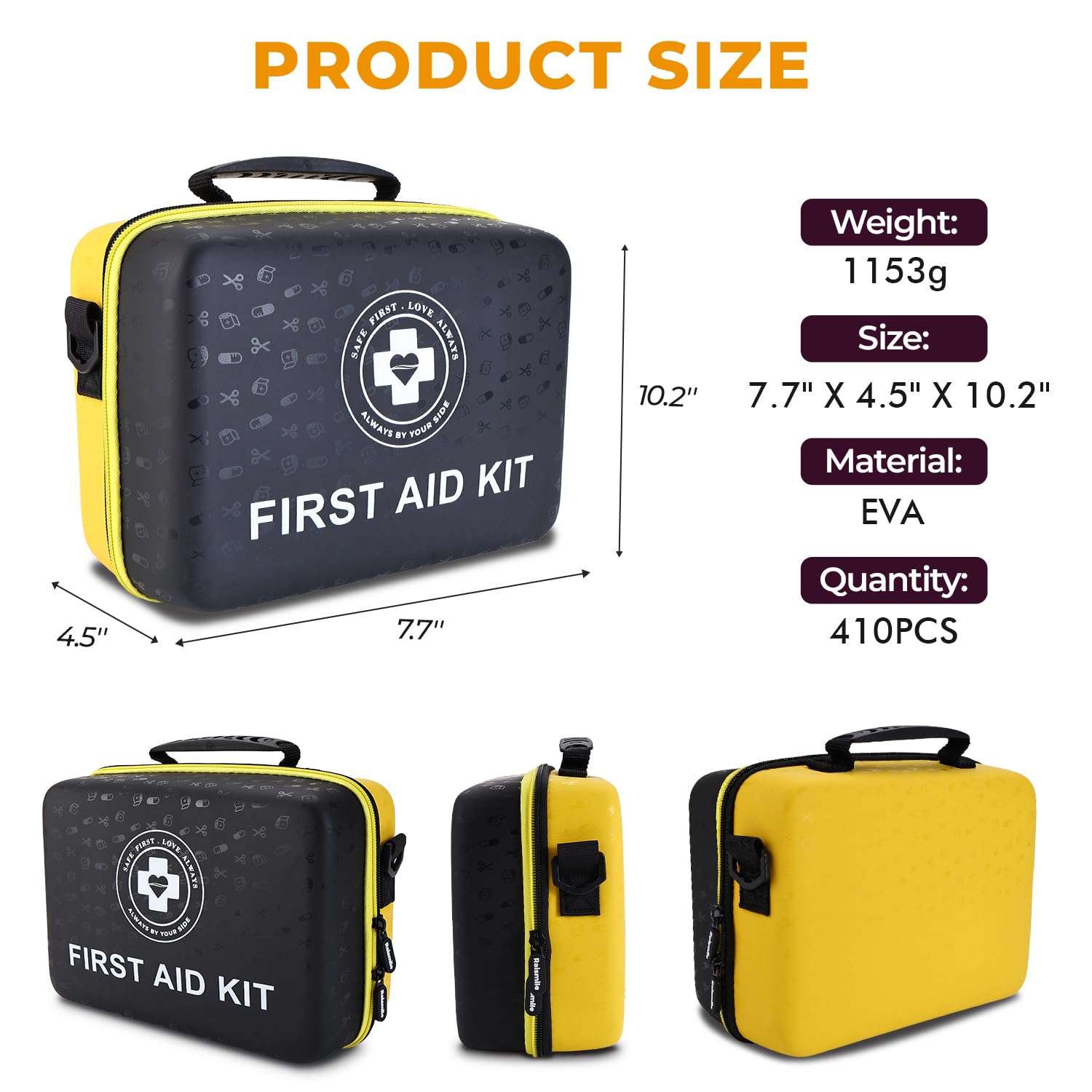 Raismile kit interior glows for easy access in dim light and emergencies