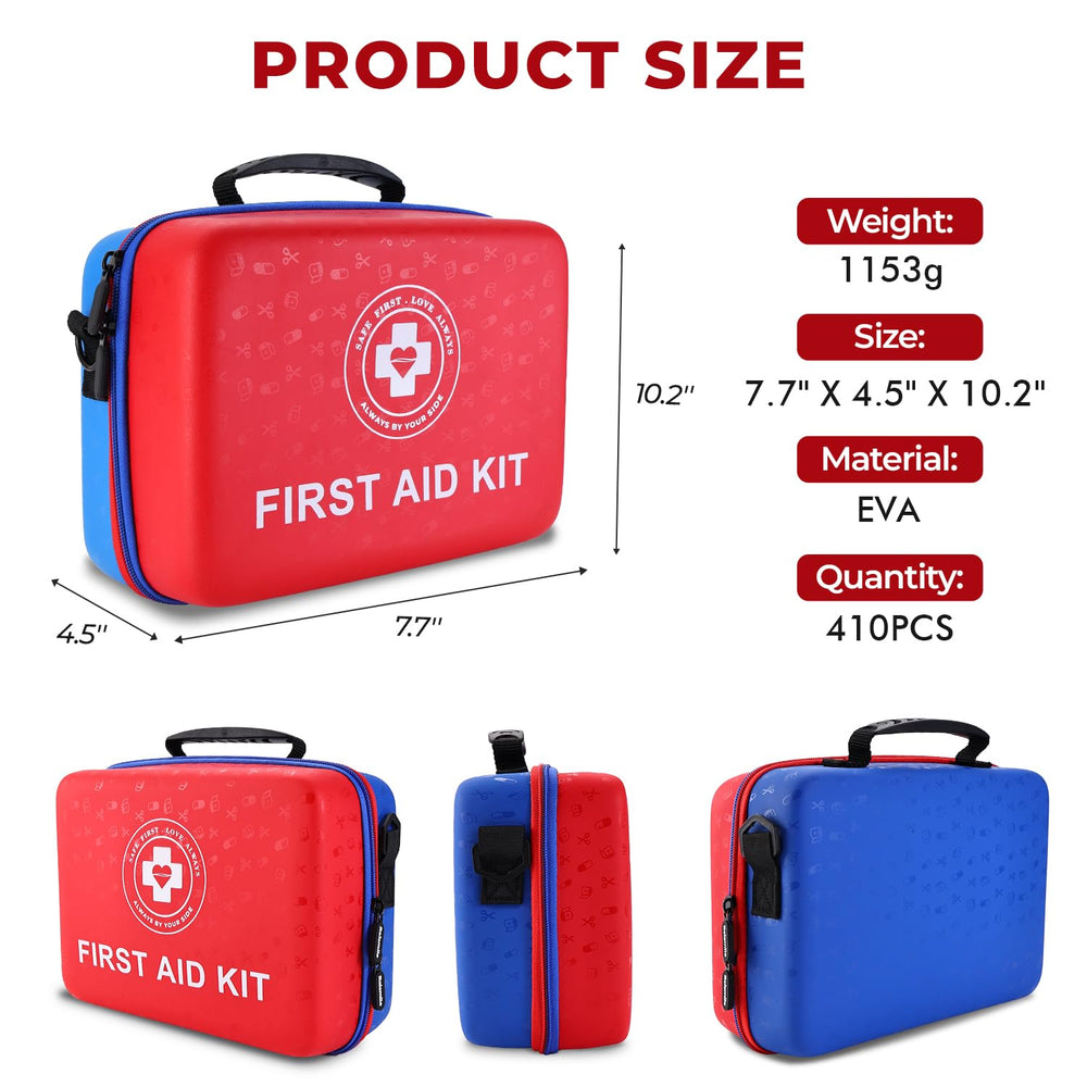 Raismile first aid kit fluorescent interior highlights supplies for fast retrieval.
