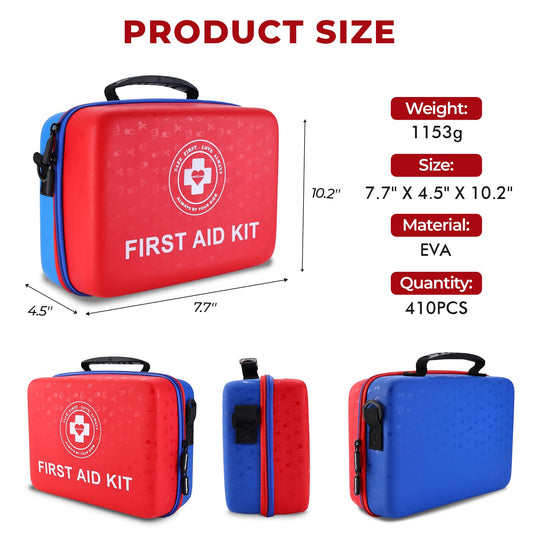 Raismile first aid kit fluorescent interior highlights supplies for fast retrieval.