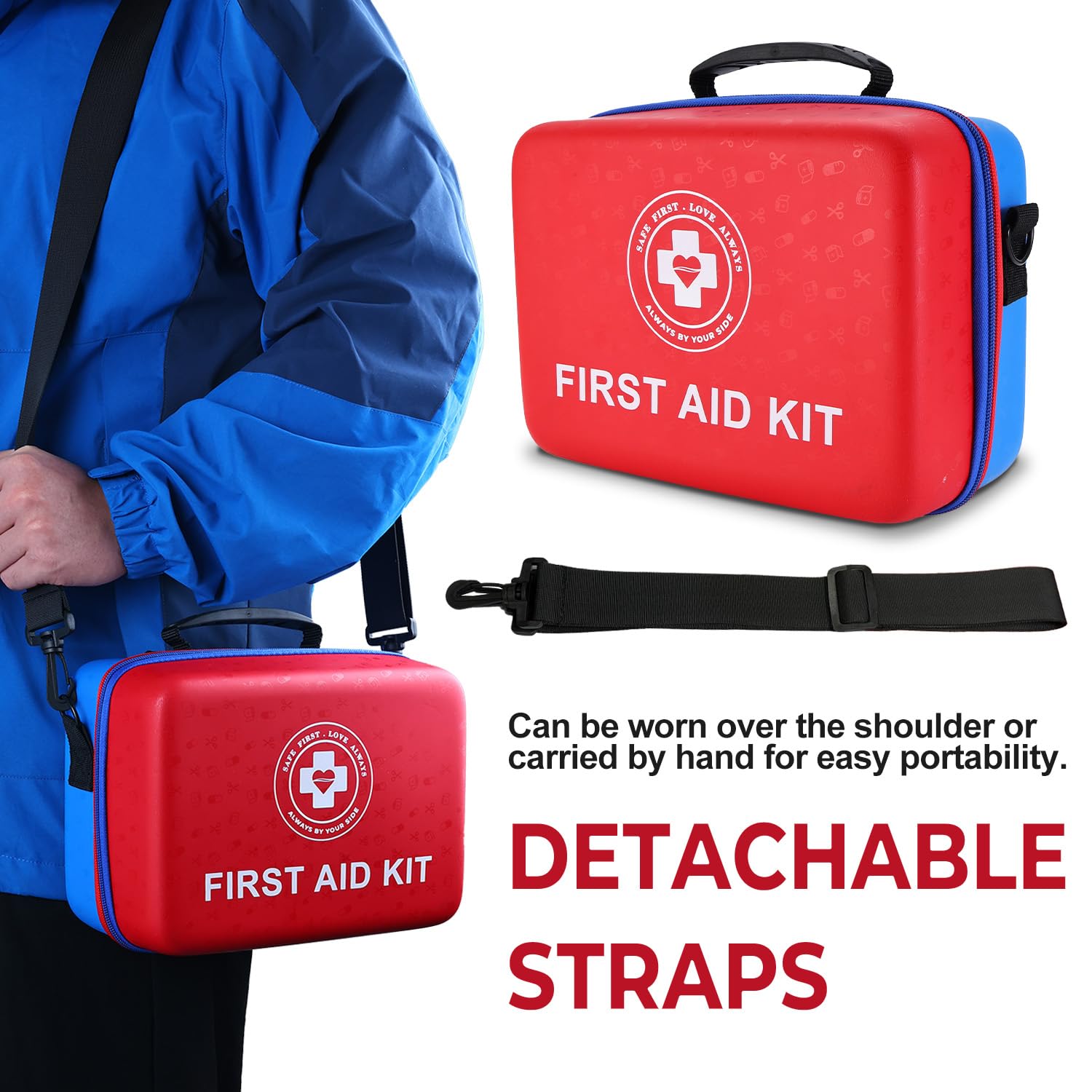 Raismile portable emergency kit with shoulder straps for versatile transport.