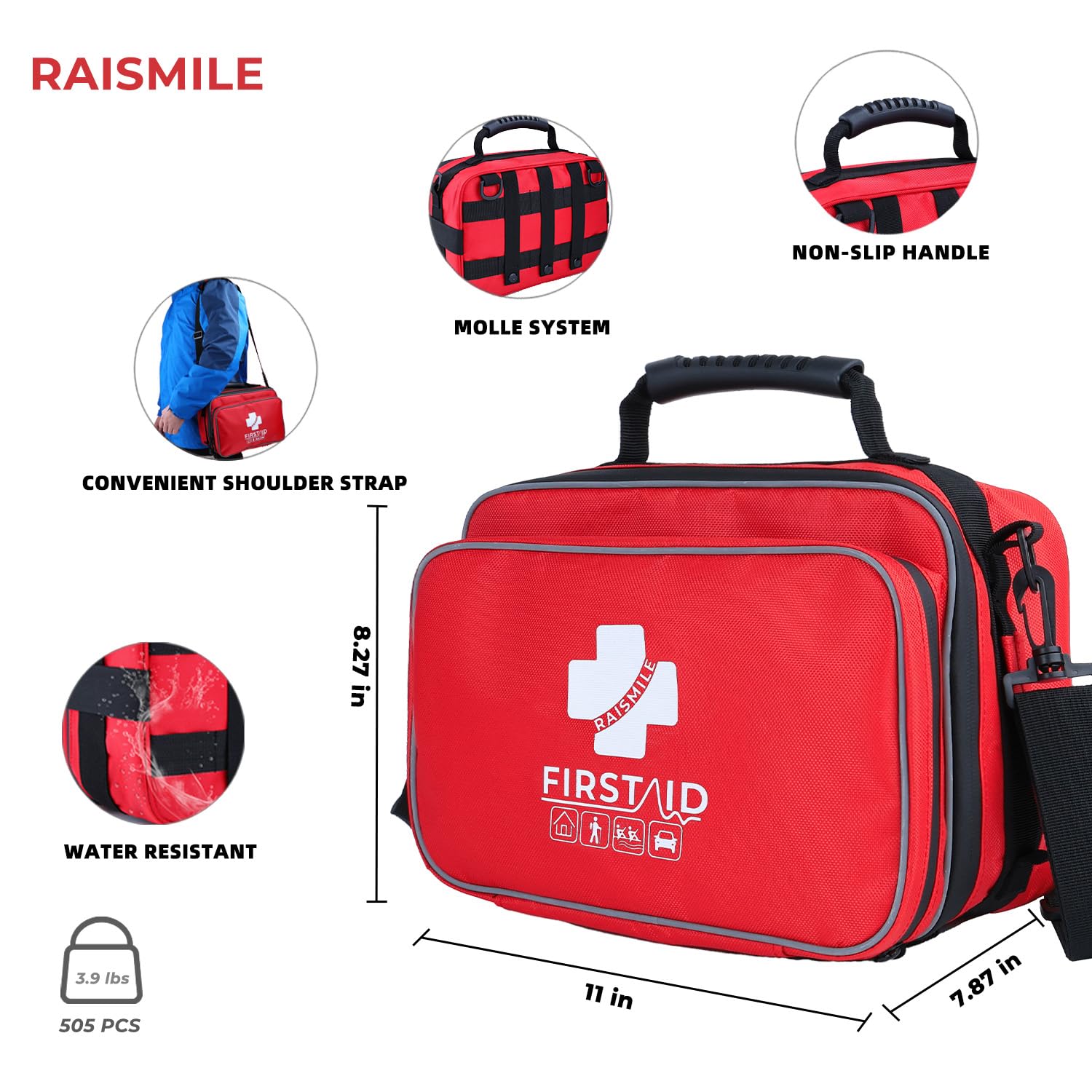 Raismile private mini first aid kit compartment organizes meds and small items.