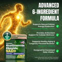 Raitera NAD+ bottle with glass suggests simple daily supplementation for vitality