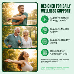 Raitera NAD+ lifestyle scene with pills and glass implies ongoing well-being support
