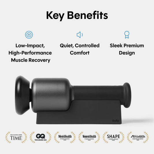 Rally Orbital Massager foam-head attachments for different muscle groups.